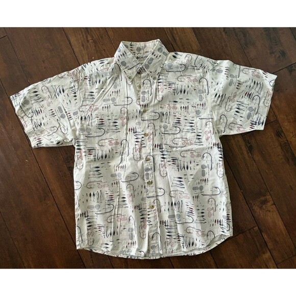 Columbia Mens Medium Short Sleeve Button Up Shirt Fish Pattern 100% Cotton - Picture 2 of 5